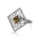 Cocktail Silver Ring With Green Amber The Arabesque, Ring Size: 10 / 20, image , picture 4