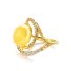 Bold Gold-Plated Cocktail Ring With Honey Amber And Crystals The Venus, Ring Size: 7 / 17.5, image , picture 5