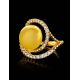 Bold Gold-Plated Cocktail Ring With Honey Amber And Crystals The Venus, Ring Size: 7 / 17.5, image , picture 2