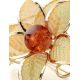 Cognac Amber Floral Brooch In Gold Plated Silver The Beoluna, image , picture 3