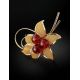Luminous Gold Plated Brooch With Cherry Amber The Beoluna, image , picture 2