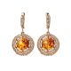 Amber Earrings In Gold-Plated Silver With Crystals The Venus, image , picture 3