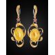 Drop Honey Amber Earrings In Gold-Plated Silver With Crystals The Pompadour, image , picture 2