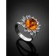Bold Silver Ring With Cognac Amber The Aster, Ring Size: 9.5 / 19.5, image , picture 2