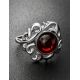 Bold Silver Cocktail Ring With Cherry Amber The Tivoli, Ring Size: 8 / 18, image , picture 2
