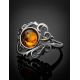 Filigree Silver Cocktail Ring With Cognac Amber The Tivoli, Ring Size: 5 / 15.5, image , picture 2
