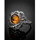 Filigree Silver Cocktail Ring With Cognac Amber The Tivoli, Ring Size: 7 / 17.5, image , picture 2