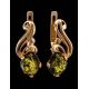 Adorable Green Amber Earring In Gold The Swan, image , picture 2
