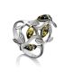 Эффектное кольцо «Тропиканка» из серебра и зелёного янтаря 18.5, Ring Size: 13 / 22, image 