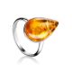 Cognac Amber Silver Ring The Pulse, Ring Size: Adjustable, image 