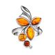 Elegant Amber Floral Ring In Sterling Silver The Verbena, Ring Size: 9 / 19, image , picture 2