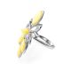 Cute Floral Adjustable Ring With Honey Amber In Silver The Verbena, Ring Size: Adjustable, image , picture 4
