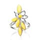 Cute Floral Adjustable Ring With Honey Amber In Silver The Verbena, Ring Size: Adjustable, image , picture 3