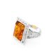 Stunning Square Silver Ring With Cognac Amber The Hermitage, Ring Size: 13 / 22, image , picture 3