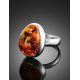 Sterling Silver Adjustable Ring With Bold Amber Stone, Ring Size: Adjustable, image , picture 2