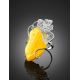 Voluptuous Cocktail Ring With Amber Center Stone In Silver The Dew, Ring Size: Adjustable, image , picture 2