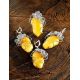 Voluptuous Cocktail Ring With Amber Center Stone In Silver The Dew, Ring Size: Adjustable, image , picture 4
