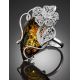Bold Handcrafted Silver Floral Ring With Green Amber The Dew, Ring Size: Adjustable, image , picture 2