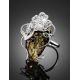Gorgeous Silver Handcrafted Cocktail Ring With Green Amber The Dew, Ring Size: Adjustable, image , picture 2