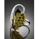 Bold Handcrafted Silver Ring With Green Amber The Dew, Ring Size: Adjustable, image , picture 2
