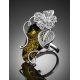 Bold Green Amber Handcrafted Cocktail Ring In Silver The Dew, Ring Size: Adjustable, image , picture 2