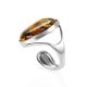 Sterling Silver Open Ring With Bold Amber Stone The Glow, Ring Size: Adjustable, image , picture 4