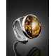 Sterling Silver Open Ring With Bold Amber Stone The Glow, Ring Size: Adjustable, image , picture 2