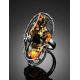 Adjustable Silver Cocktail Ring With Fabulous Green Amber Stone The Rialto, Ring Size: Adjustable, image , picture 5