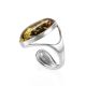 Bold Adjustable Ring With Green Amber In Silver The Glow, Ring Size: Adjustable, image , picture 4
