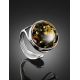 Bold Adjustable Ring With Green Amber In Silver The Glow, Ring Size: Adjustable, image , picture 2