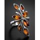 Glossy Silver Floral Ring With Amber Stones The Verbena, Ring Size: 12 / 21.5, image , picture 2