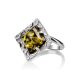 Geometric Silver Ring With Bright Green Amber The Hermitage, Ring Size: Adjustable, image , picture 4