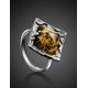 Geometric Silver Ring With Bright Green Amber The Hermitage, Ring Size: Adjustable, image , picture 2