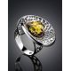 Bold Silver Ring With Round Green Amber Stone The Venus, Ring Size: Adjustable, image , picture 2