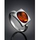 Geometric Silver Ring With Oval Amber Stone The Saturn, Ring Size: 10 / 20, image , picture 2