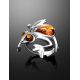 Cute Amber Frog Motif Ring, Ring Size: Adjustable, image , picture 2
