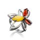Bright Silver Floral Ring With Multicolor Amber Stones The Verbena, Ring Size: 9.5 / 19.5, image , picture 4