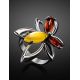 Bright Silver Floral Ring With Multicolor Amber Stones The Verbena, Ring Size: 7 / 17.5, image , picture 2
