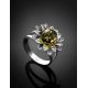 Очаровательное кольцо из серебра и янтаря зелёного цвета «Астра» 16.5, Ring Size: 10 / 20, image , picture 3