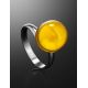 Refined Silver Ring With Ball Shaped Yellow Amber Stone The Paris, Ring Size: Adjustable, image , picture 2