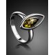 Лёгкое изящное кольцо из серебра и зелёного янтаря «Акация» 16, Ring Size: 13 / 22, image , picture 2