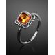 Refined Sterling Silver Ring With Amber Center Stone The Lisbon, Ring Size: 8 / 18, image , picture 2