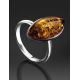 Stylish Silver Adjustable Ring With Luminous Lemon Amber The Amaranth, Ring Size: Adjustable, image , picture 2