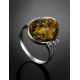 Statement Silver Ring With Bold Green Amber Stone, Ring Size: 9 / 19, image , picture 2