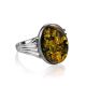 Statement Silver Ring With Bold Green Amber Stone, Ring Size: / 23, image , picture 3