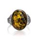 Statement Silver Ring With Bold Green Amber Stone, Ring Size: 9 / 19, image , picture 4