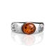 Эффектное неширокое кольцо с янтарём коньячного цвета «Энигма» 16, Ring Size: 9 / 19, image , picture 4