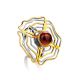 Ажурное кольцо из серебра с позолотой и натурального янтаря «Адонис» 16.5, Ring Size: 13 / 22, image 