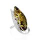 Handcrafted Silver Cocktail Ring With Green Amber Stone The Dew, Ring Size: Adjustable, image 