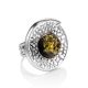 Bold Silver Ring With Round Green Amber Stone The Venus, Ring Size: Adjustable, image , picture 3